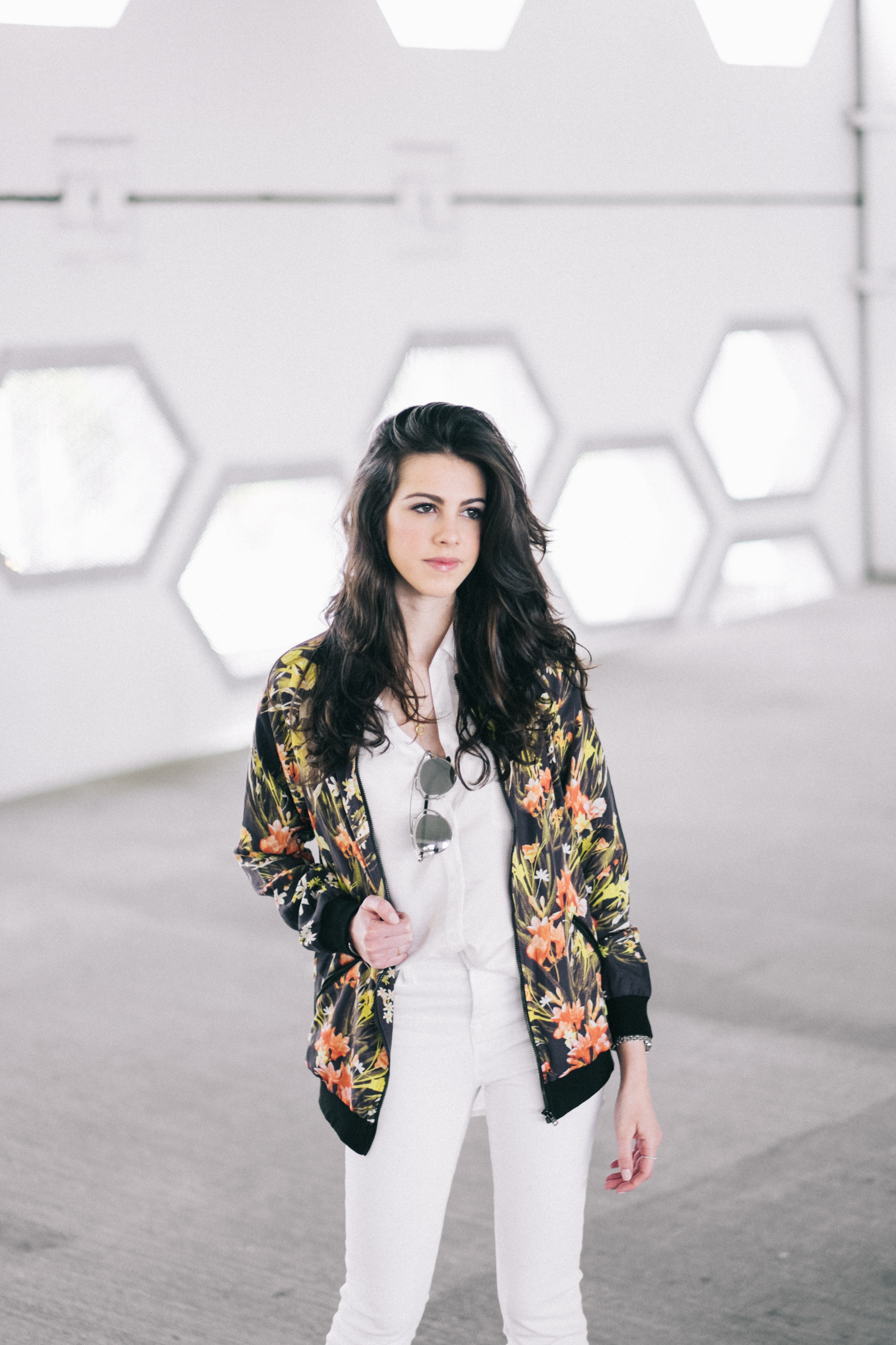 Floral bomber jacket - Somedays Lovin - Miami Fashion Blogger- JBrand white jeans