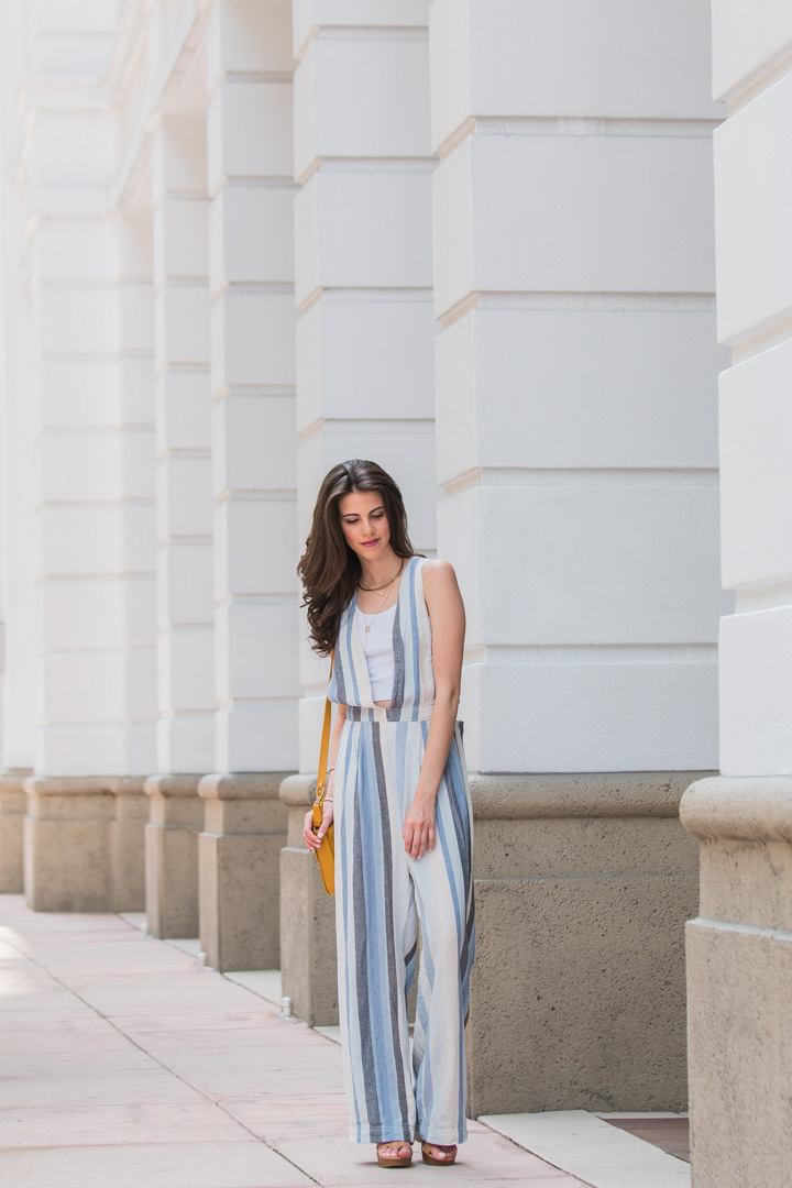 Jackie Roque wearing the Free People "My Kind Of Woman" stripe jumpsuit 