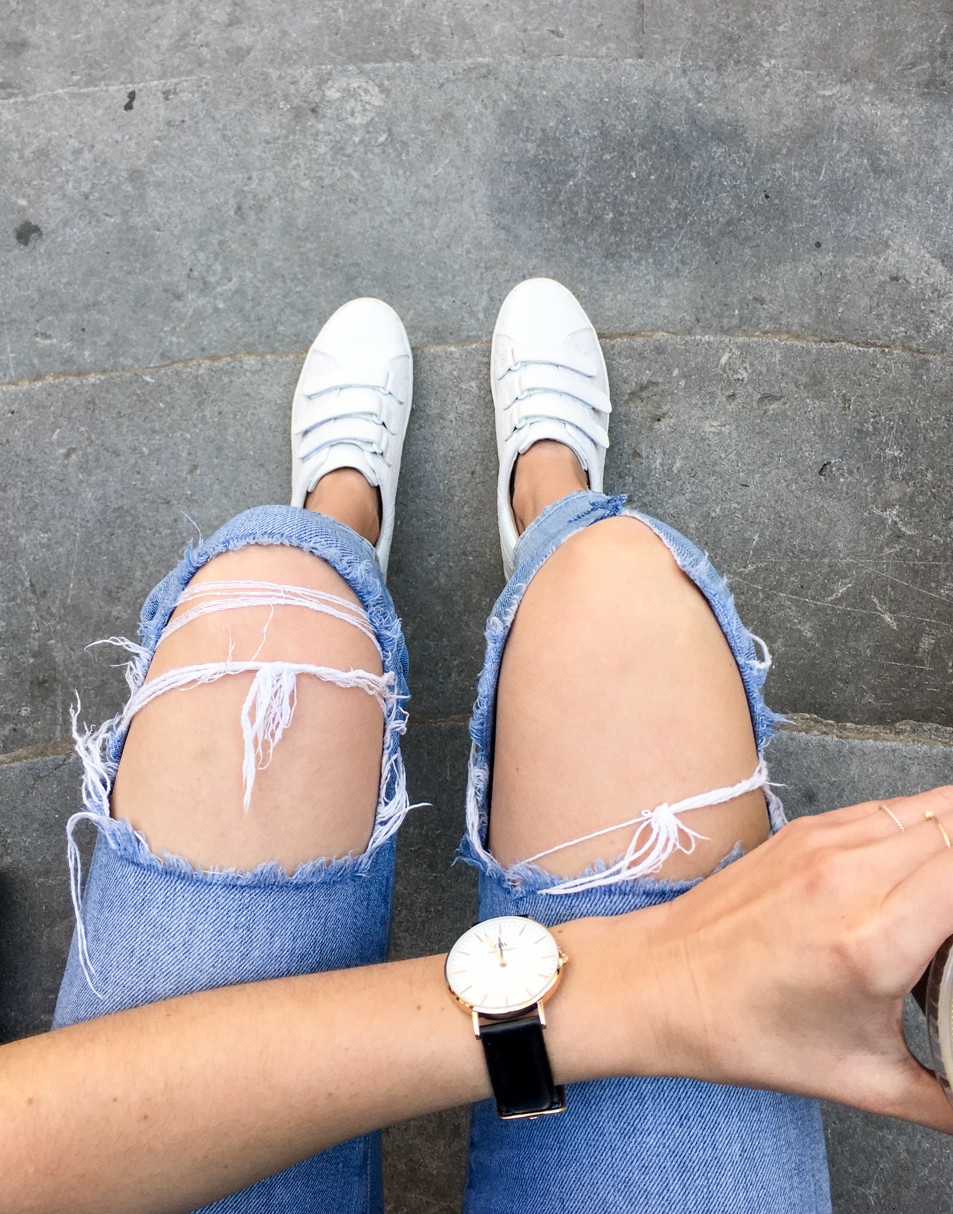 Jackie Roque wearing Michael Kors Sneakers, Daniel Wellington Watch and J Brand Jeans