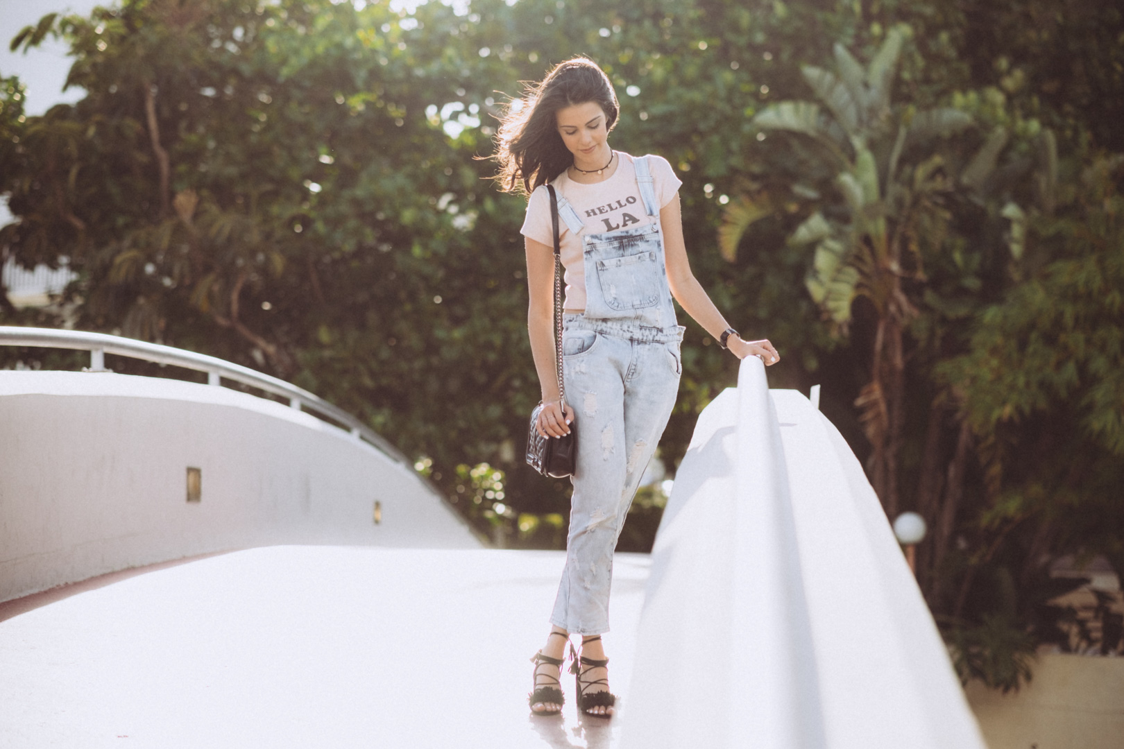 Jackie Roque wearing Forever 21 Overalls and Hello LA Tee