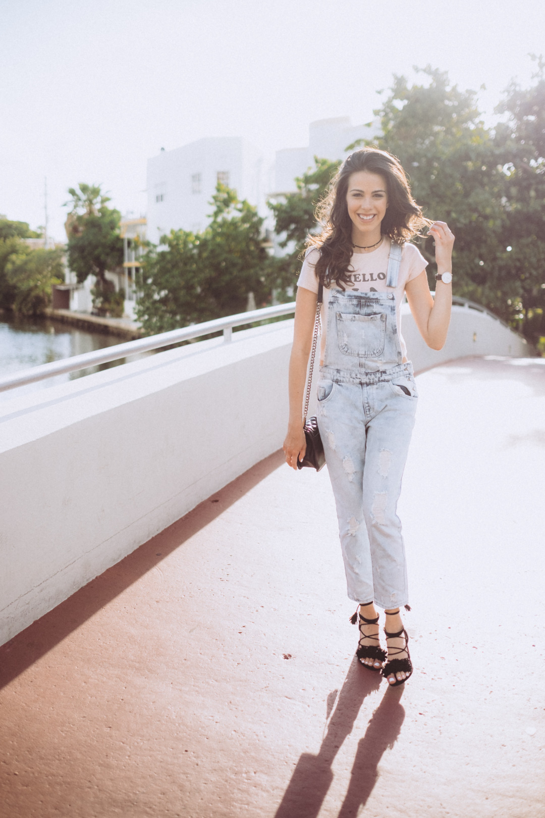 Dash of panache wearing Forever 21 Overalls and Hello LA Tee