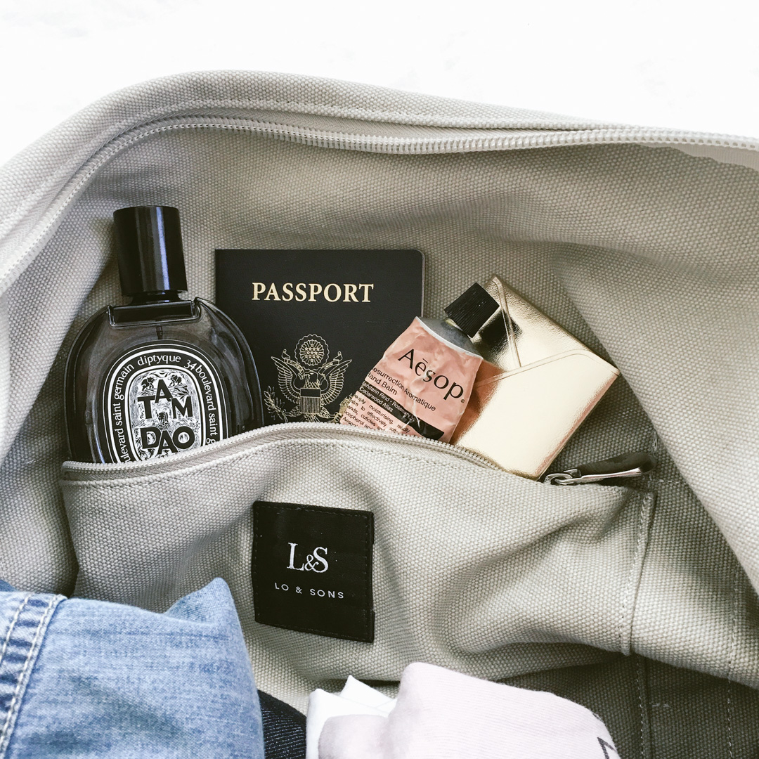 Lo and Sons, Aesop Resurrection Hand Cream, and Tamdao Diptyque