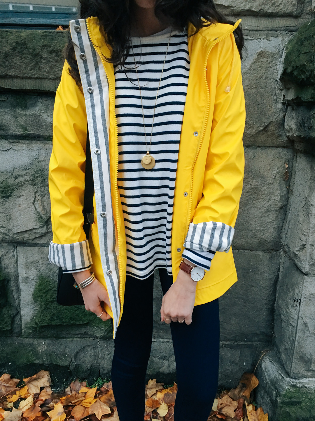 Jackie Roque styling a Topshop yellow raincoat in Vancouver
