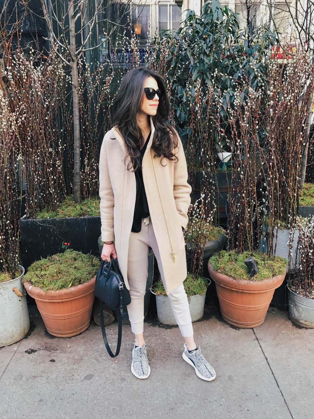 Jackie Roque styling a J.Crew cocoon coat in NYC