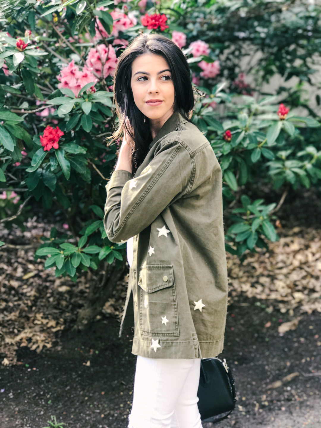 Jackie Roque styling the Sincerely Jules Bailey Stars Jacket in Vancouver.