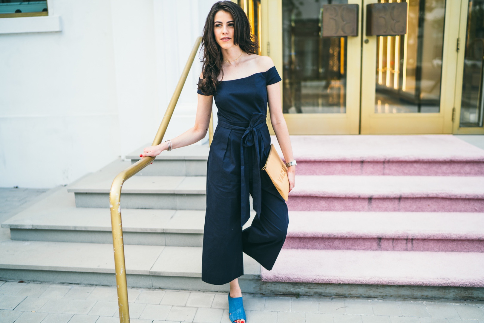Jackie Roque styling a Chelsea 28 Culotte jumpsuit in Miami.