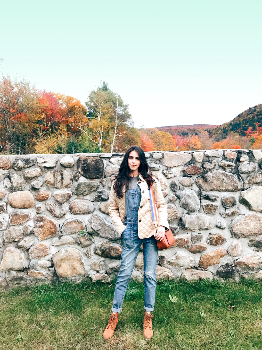 Jackie Roque styling a Burberry jacket in Manchester Vermont.