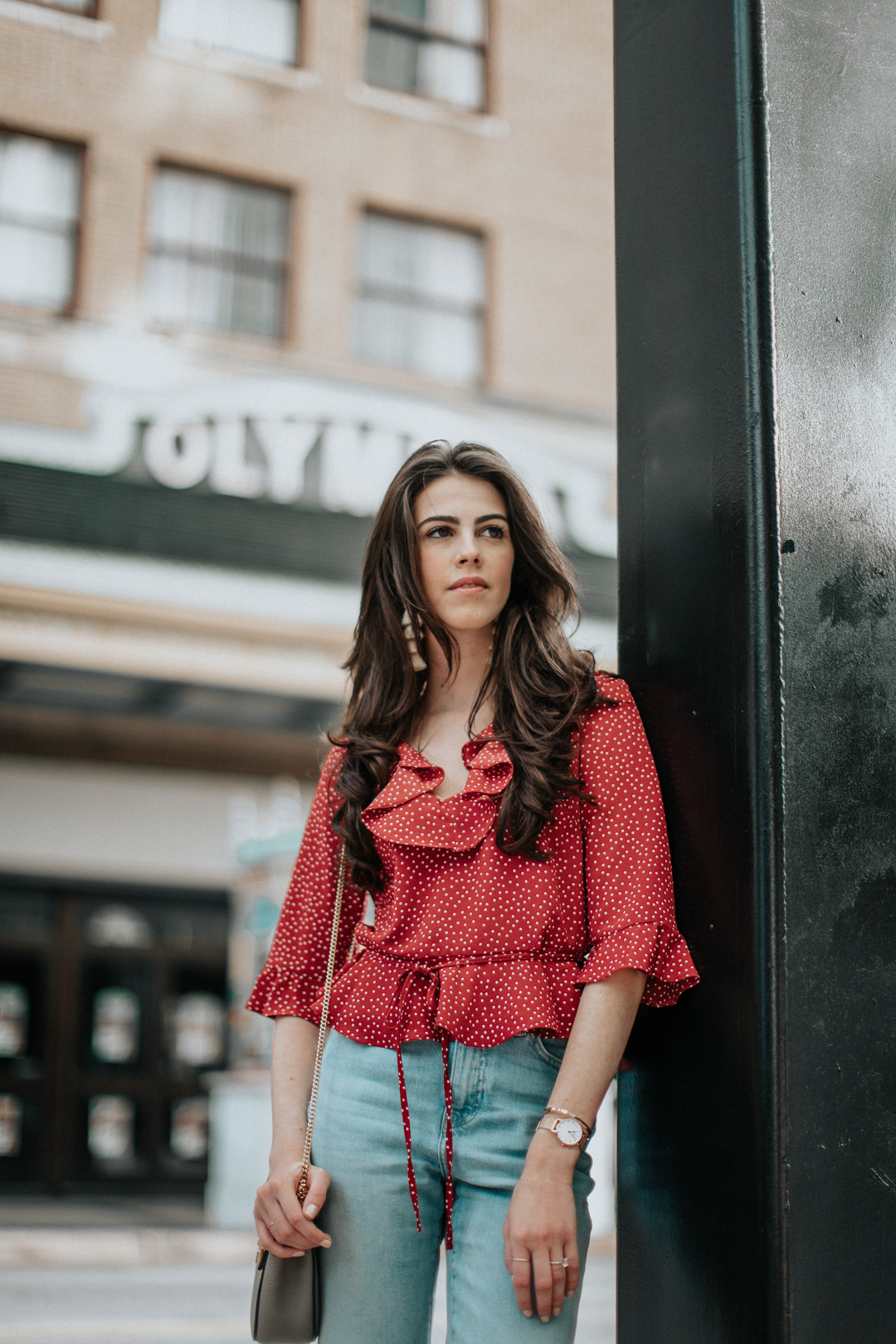 Jackie Roque styling a Frill toyshop look in Downtown Miami.
