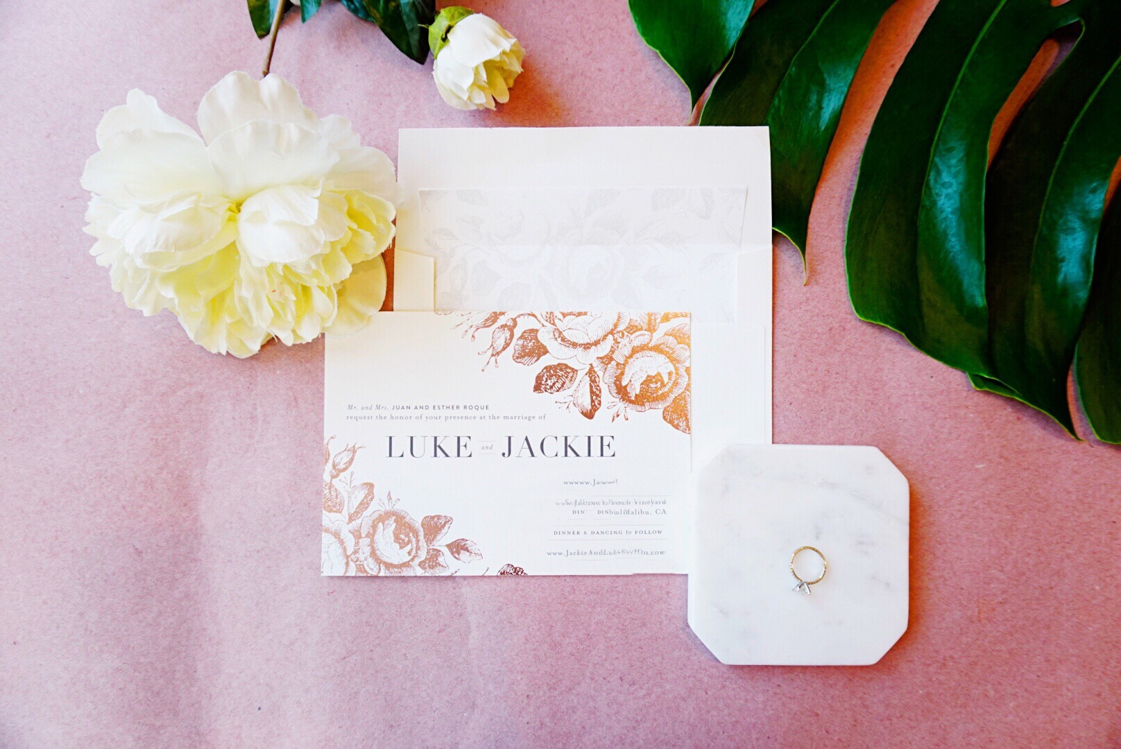 Jackie Roque styling her wedding invitations by Minted.