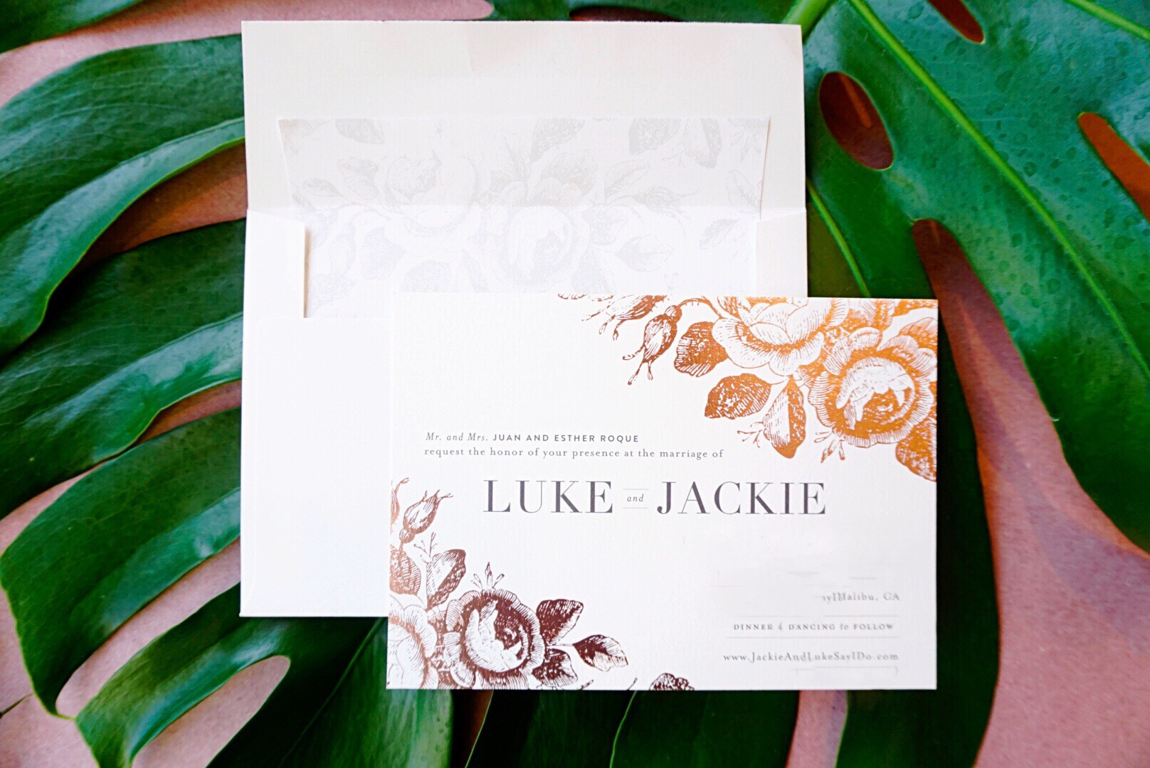Jackie Roque styling her wedding invitations by Minted.